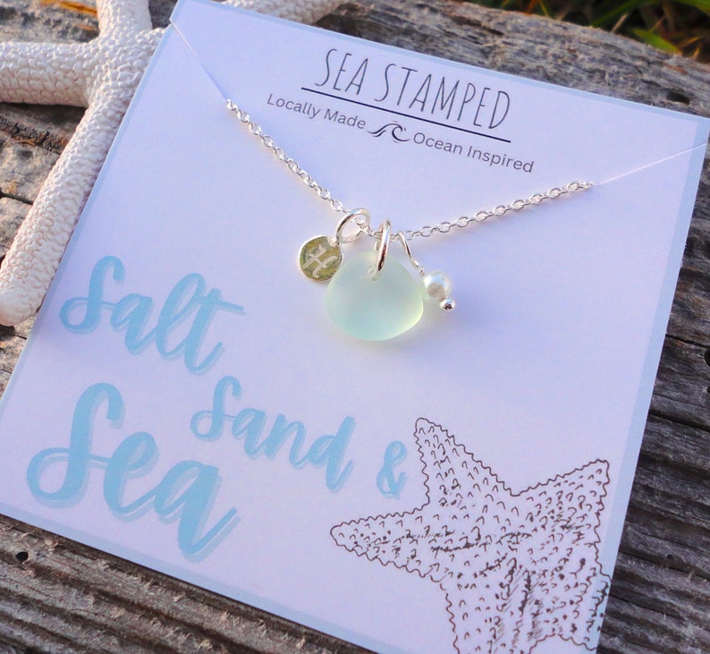 Tiny Initial Sea Glass Necklace, Petite Sterling Silver Initial Charm Necklace, Sea Glass Jewelry, Soul Sister Gift, Bridesmaid Necklace image 6