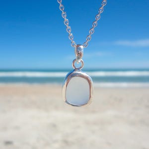 Sea Glass Pendant Necklace Sterling Silver Sea Glass Jewelry Mermaid Tear Ocean Necklace Mermaid Jewelry Birthday Gift Vacation Jewelry Gift White