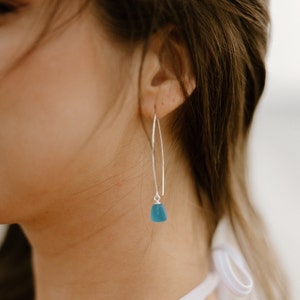Cobalt Blue Sea Glass Eclipse Drop Earrings-Sterling Silver Drop Earrings with Beach Glass-Mermaid Jewelry-Beach Earrings Sea Glass Gift