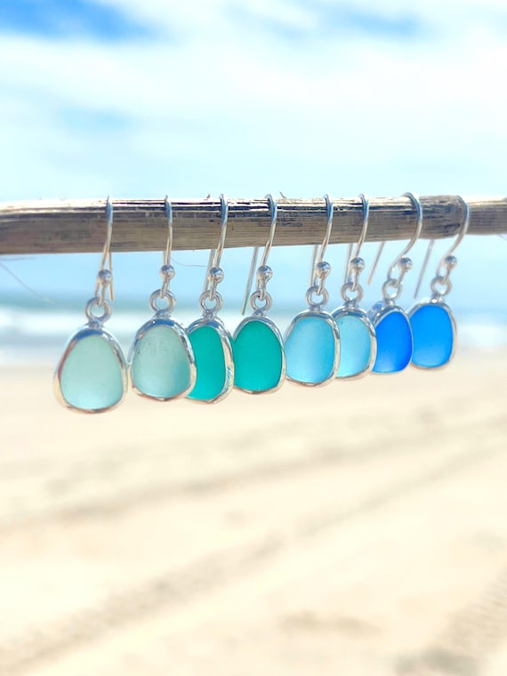 Sea Glass Dangle Earrings Sterling Silver Beach Earrings Ocean Jewelry Mermaid Earrings Sea Glass Jewelry Gift Coastal Vacation Earrings