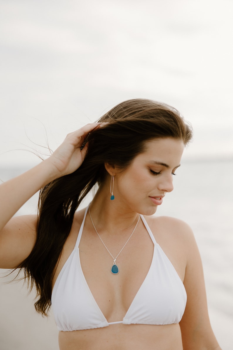 Cobalt Blue Silver Bezeled Sea Glass Necklace-Sterling Silver Wire Wrapped around Beach Glass-Ocean Necklace for Mermaids image 3