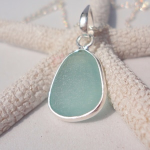 Sea Foam Green (Coke Bottle) Silver Bezeled Sea Glass Necklace-Sterling Silver Wire Wrapped around Beach Glass-Ocean Necklace for Mermaids