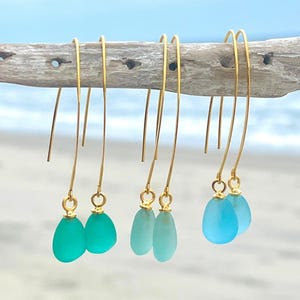 Sea Glass Eclipse Drop Earrings Gold Plated Drop Earrings  Beach Glass Mermaid Jewelry Gift Beach Earrings Sea Glass Jewelry