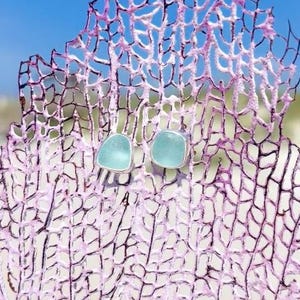 Sea Foam Sea Glass Stud Earrings, Bezel Stud Beach Glass Earrings, Mermaid Earrings, Ocean Earrings, Sea Glass Gifts, Sea Glass Jewelry Gift image 3