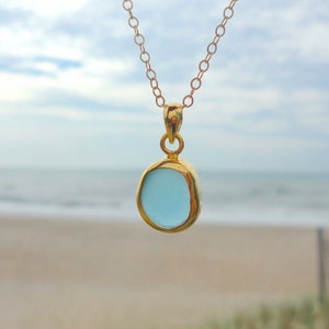 Petite Gold Sea Glass Pendant Necklace 24k Gold Plated Teal Green Beach Glass Jewelry Ocean Jewelry Birthday Gift Beach Wedding Jewelry image 9