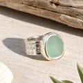 Sea Foam Green Hammered Sea Glass Ring-Sterling Silver Thick Band Ring--Sea Glass Jewelry made for Mermaids-Ocean Ring--Beach Jewelry