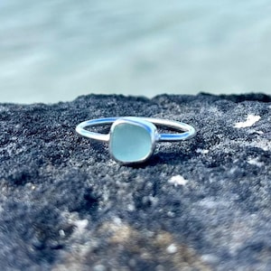 Teal Sea Glass Ring, Thin Sterling Silver Minimalist Beach Ring, Sea Glass Jewelry, Mermaid Ocean Ring, Beach Jewelry, Beach Birthday Gift image 15