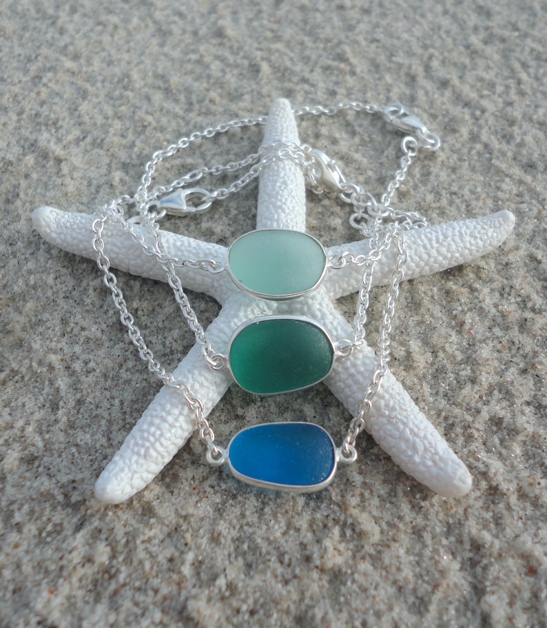 Sea Glass Bracelet, Adjustable Sterling Silver Beach Glass Bracelet, Sea Glass Jewelry for Women, Sea Glass Gifts, Blue Sea Glass Bracelet image 8