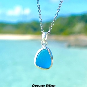 Sea Glass Pendant Necklace Sterling Silver Sea Glass Jewelry Mermaid Tear Ocean Necklace Mermaid Jewelry Birthday Gift Vacation Jewelry Gift Ocean Blue