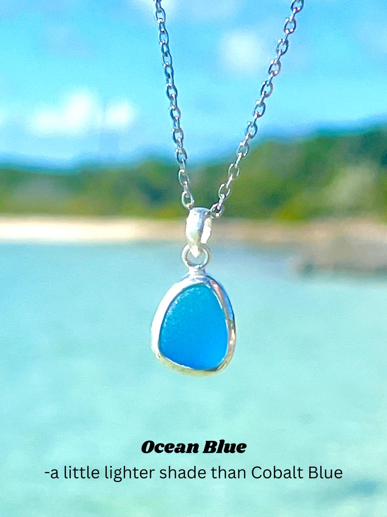 Sea Glass Pendant Necklace Sterling Silver Sea Glass Jewelry Mermaid Tear Ocean Necklace Mermaid Jewelry Birthday Gift Vacation Jewelry Gift Ocean Blue