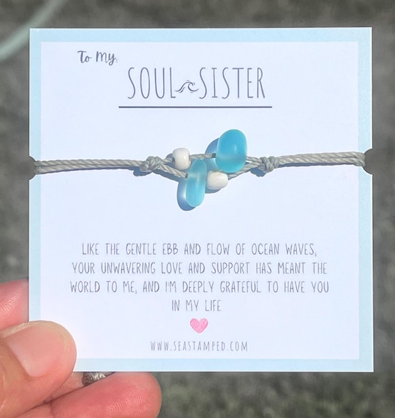Soul Sister Bracelet Sea Glass Bracelet Simple Beach Glass Bracelet Unbiological Sister Gift Soul Sister Gift for Best Friend Galentine Gift