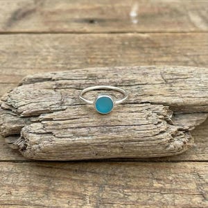 Teal Sea Glass Ring, Thin Sterling Silver Minimalist Beach Ring, Sea Glass Jewelry, Mermaid Ocean Ring, Beach Jewelry, Beach Birthday Gift image 16