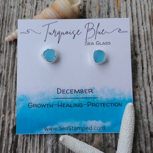December Birthstone Earrings December Birthday Jewelry Turquoise Sea Glass Stud Earrings Sterling Silver Beach Glass Earrings December Gift