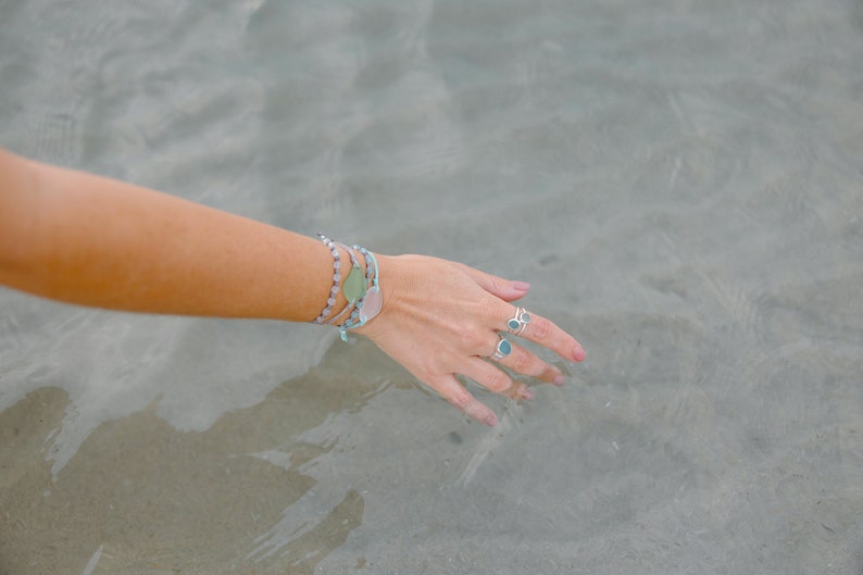 Light Blue Sea Glass Thin Band RingSterling Silver Minimalist Beach RingSea Glass Jewelry made for Mermaids-Ocean RingBeach Jewelry image 3