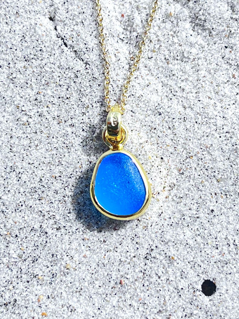 Petite Gold Sea Glass Pendant Necklace Gold Plated Beach Glass Jewelry Ocean Jewelry Beach Jewelry Gold Coastal Charm Necklace Minimalist image 4