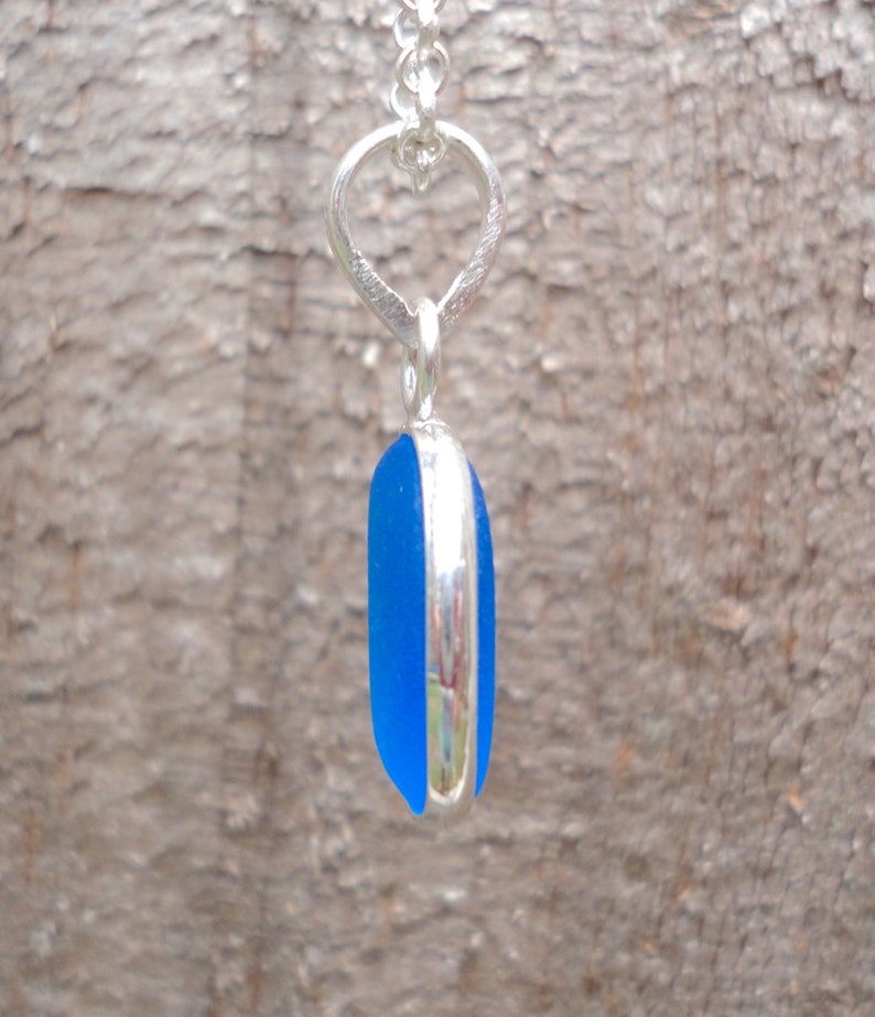 Kobalt Blau Silber gefasste Meerglas Halskette-Sterling Silber Draht um Strand Glas-Ozean Halskette für Meerjungfrauen gewickelt Bild 5