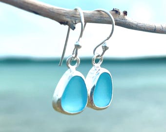 Sea Glass Dangle Earrings Sterling Silver Beach Earrings Ocean Jewelry Mermaid Earrings Sea Glass Jewelry Gift Coastal Vacation Earrings