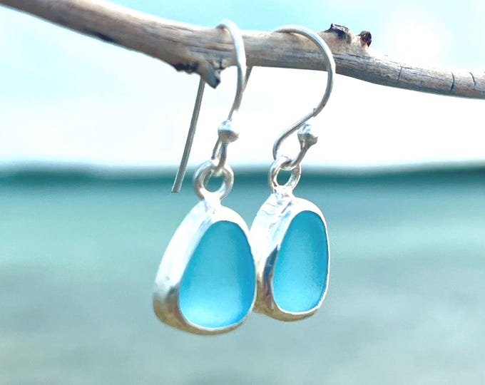 Sea Glass Dangle Earrings Sterling Silver Beach Earrings Ocean Jewelry Mermaid Earrings Sea Glass Jewelry Gift Coastal Vacation Earrings