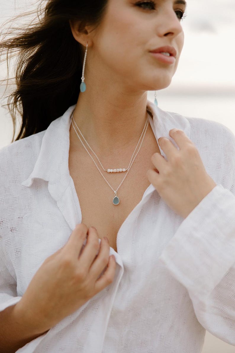Sea Glass Pendant Necklace Sterling Silver Sea Glass Jewelry Mermaid Tear Ocean Necklace Mermaid Jewelry Birthday Gift Vacation Jewelry Gift image 4