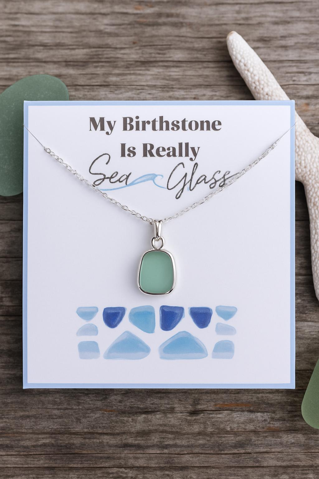 Sea Glass Birthstone Necklace Personalized Gift on Card “My Birthstone Is  Really Sea Glass” Ocean Jewelry Beach Lover Gift Coastal Birthday