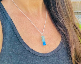 Simple Sea Glass Ombre Drop Necklace--Shades of Blue Sea Glass Necklace-=Sterling Silver Adjustable 18" Chain