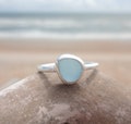 Light Blue Sea Glass Thin Band Ring--Sterling Silver Minimalist Beach Ring--Sea Glass Jewelry made for Mermaids-Ocean Ring--Beach Jewelry