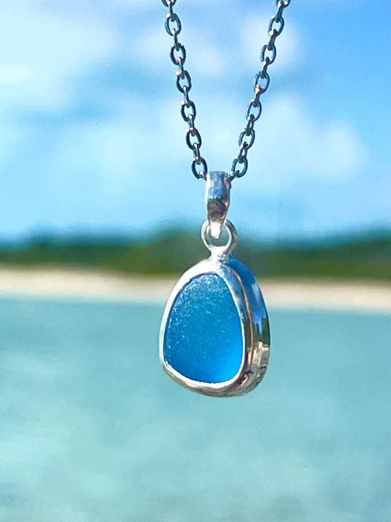 Sea Glass Pendant Necklace Sterling Silver Sea Glass Jewelry Mermaid Tear Ocean Necklace Mermaid Jewelry Birthday Gift Vacation Jewelry Gift image 17