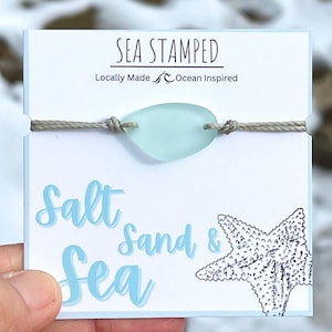 Sea Glass Bracelet Handmade Beach Bracelet Surfer Bracelet Adjustable Waterproof Bracelet Blue Sea Glass Piece Best Friend Bracelet Gift