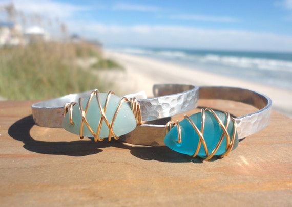 Sea glass cuff best sale bracelet