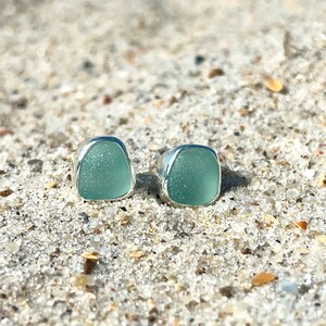 Sea Foam Sea Glass Stud Earrings, Bezel Stud Beach Glass Earrings, Mermaid Earrings, Ocean Earrings, Sea Glass Gifts, Sea Glass Jewelry Gift image 7