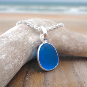 Cobalt Blue Silver Bezeled Sea Glass Necklace-Sterling Silver Wire Wrapped around Beach Glass-Ocean Necklace for Mermaids image 4