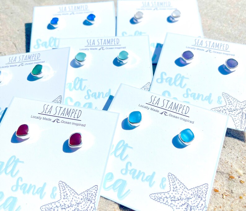 Sea Foam Sea Glass Stud Earrings, Bezel Stud Beach Glass Earrings, Mermaid Earrings, Ocean Earrings, Sea Glass Gifts, Sea Glass Jewelry Gift image 13