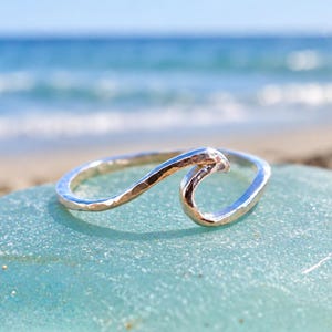 Thin Sterling Silver Hammered Wave Ring Minimalist Thin Band Ring Simple Skinny Wave Band Ocean Ring Wave Jewelry Stacking Ring Beach Gift