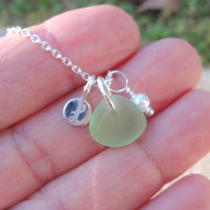 Tiny Initial Sea Glass Necklace, Petite Sterling Silver Initial Charm Necklace, Sea Glass Jewelry, Soul Sister Gift, Bridesmaid Necklace image 9