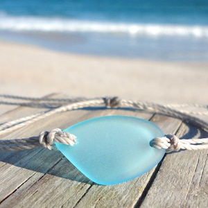 Sea Glass Bracelet Handmade Beach Bracelet Surfer Bracelet Adjustable Waterproof Bracelet Blue Sea Glass Piece Best Friend Bracelet Gift