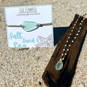 Bracelet en verre de mer fait main, bracelet de plage, bracelet de surfeur, bracelet ajustable et étanche, pièce de verre de mer bleu, bracelet cadeau pour meilleure amie image 11