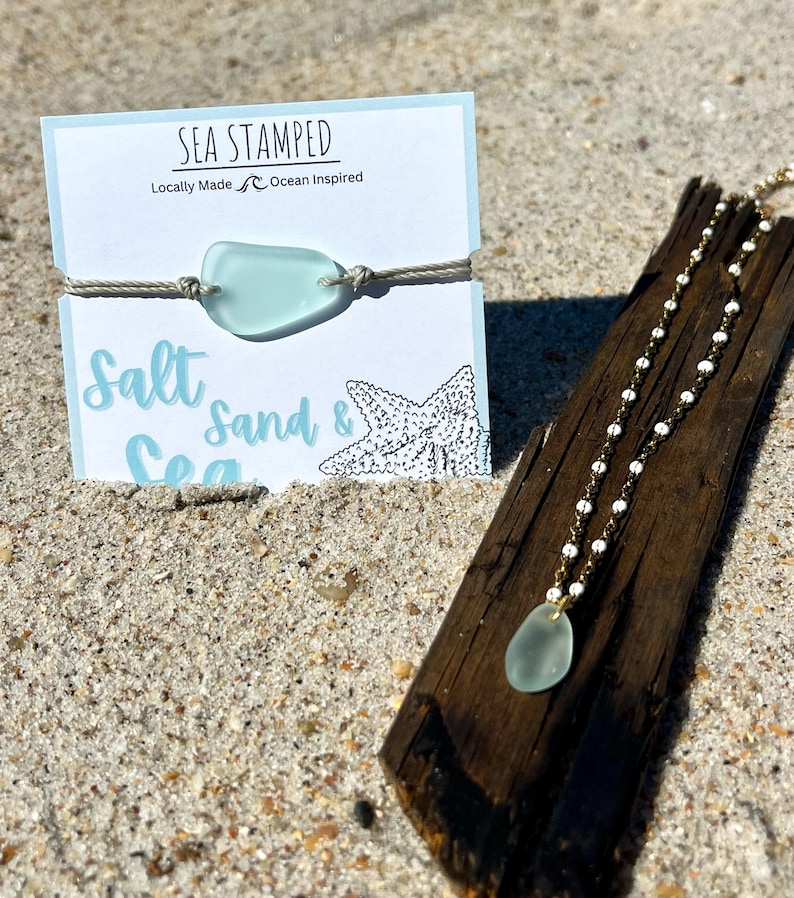 Bracelet en verre de mer fait main, bracelet de plage, bracelet de surfeur, bracelet ajustable et étanche, pièce de verre de mer bleu, bracelet cadeau pour meilleure amie image 11