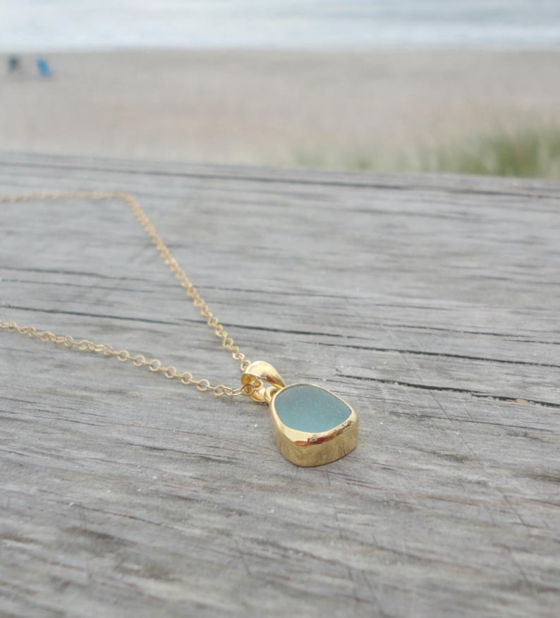 Petite Gold Sea Glass Pendant Necklace Gold Plated Beach Glass Jewelry Ocean Jewelry Beach Jewelry Gold Coastal Charm Necklace Minimalist image 11
