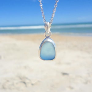 Sea Glass Pendant Necklace Sterling Silver Sea Glass Jewelry Mermaid Tear Ocean Necklace Mermaid Jewelry Birthday Gift Vacation Jewelry Gift Aquamarine Blue