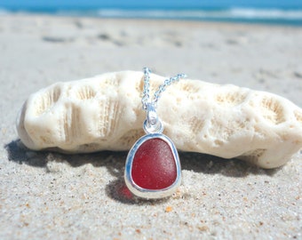Red Sea Glass Pendant Necklace Sterling Silver Pendant Beach Glass Jewelry January Birth Month Necklace Sea Glass Jewelry Mothers Day Gift