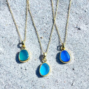 Petite Gold Sea Glass Pendant Necklace 24k Gold Plated Teal Green Beach Glass Jewelry Ocean Jewelry Birthday Gift Beach Wedding Jewelry image 6