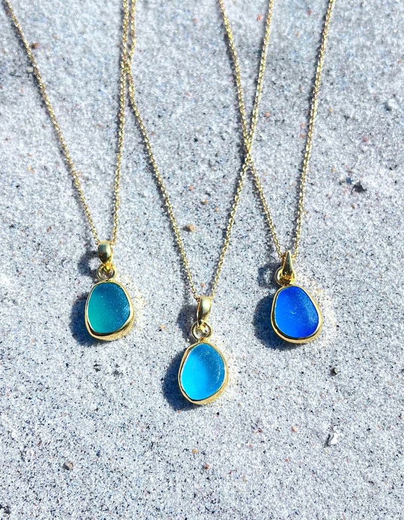 Petite Gold Sea Glass Pendant Necklace 24k Gold Plated Teal Green Beach Glass Jewelry Ocean Jewelry Birthday Gift Beach Wedding Jewelry image 6