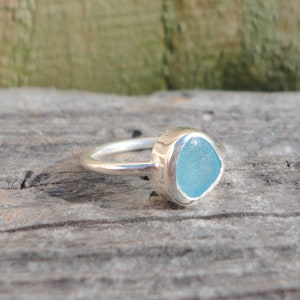 Light Blue Sea Glass Thin Band Ringsterling Silver - Etsy