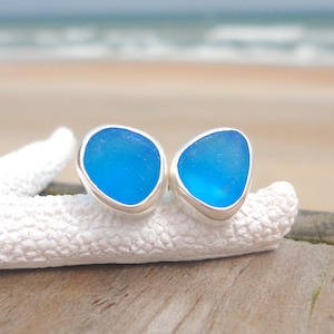 Blue Stud Earrings Sea Glass Earrings Sterling Silver Beach Glass Earrings Gift Mermaid Tears Jewelry Studs Sea Glass Jewelry Ocean Earrings