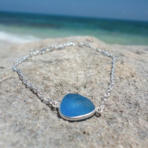 Sea Glass Bracelet, Adjustable Sterling Silver Beach Glass Bracelet, Sea Glass Jewelry for Women, Sea Glass Gifts, Blue Sea Glass Bracelet image 10