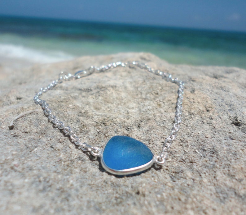 Sea Glass Bracelet, Adjustable Sterling Silver Beach Glass Bracelet, Sea Glass Jewelry for Women, Sea Glass Gifts, Blue Sea Glass Bracelet image 10