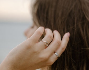 Thin Sterling Silver Hammered Wave Ring Minimalist Thin Band Ring Simple Skinny Wave Band Ocean Ring Wave Jewelry Stacking Ring Beach Gift