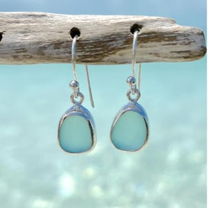 Dangle Earrings Sterling Silver Sea Foam Sea Glass Earring Drop Earrings Wedding Jewelry Gift for Beach Lover Mermaid Vacation Jewelry