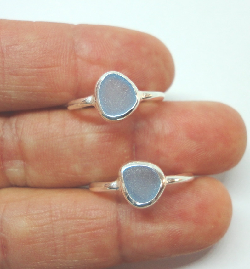 Light Blue Sea Glass Thin Band RingSterling Silver Minimalist Beach RingSea Glass Jewelry made for Mermaids-Ocean RingBeach Jewelry image 7