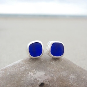 Stud Earrings Sea Glass Earrings Sterling Silver Beach Glass Earring Mermaid Tears Jewelry Ocean Earring Sea Glass Jewelry Gift for Wife Sapphire Blue